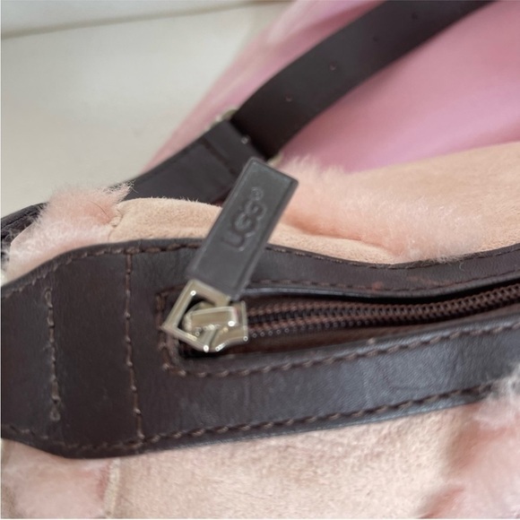 UGG Pink Suede Shoulder Purse Shearling Lined Leather Handbag Bag - Picture 6 of 14